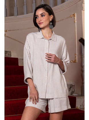 Kadın Belmando Tamamı Düğmeli Double Kısa Kol Şortlu Pijama Takım , 311443