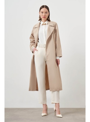Stone Color - Unlined - Round Collar - Trench Coat - MIZALLE