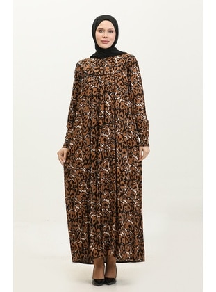 Brown - Plus Size Dress - GELİNCE