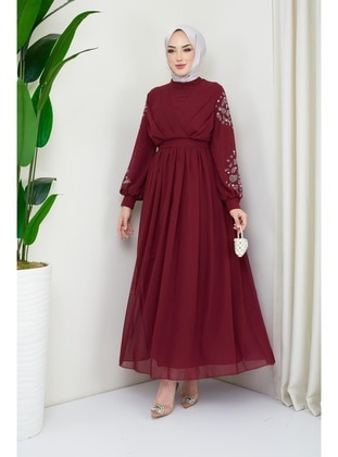 Burgundy - Modest Evening Dress - Hakimoda