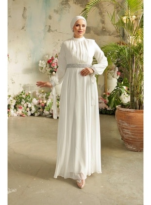 White - 1000gr - Modest Evening Dress - Hakimoda