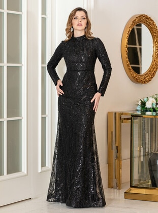 Black - Modest Evening Dress - Ahunisa