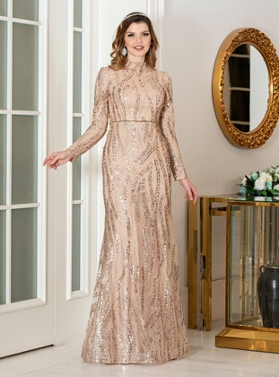 Gold color - Modest Evening Dress - Ahunisa