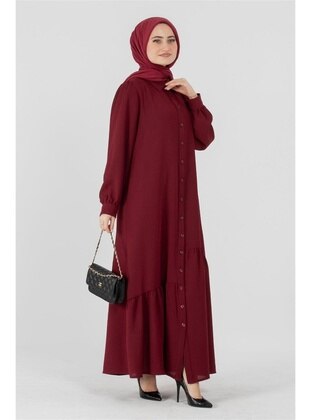 Burgundy - Modest Dress - Sevitli