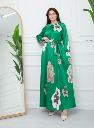 Green - Modest Dress - Olcay