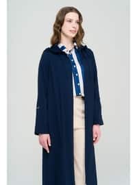 Navy Blue - Unlined - Hooded collar - Topcoat
