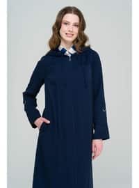 Navy Blue - Unlined - Hooded collar - Topcoat