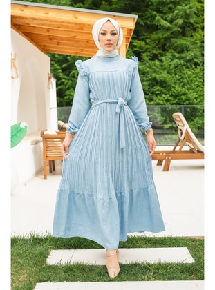 Baby Blue - Unlined - Modest Dress - İmaj Butik