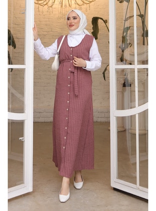 Burgundy - Unlined - Modest Dress - İmaj Butik