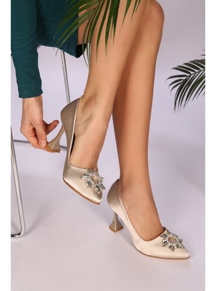 Kadın Cindy Ten Saten Taşlı Topuklu Ayakkabı Stiletto-Ten