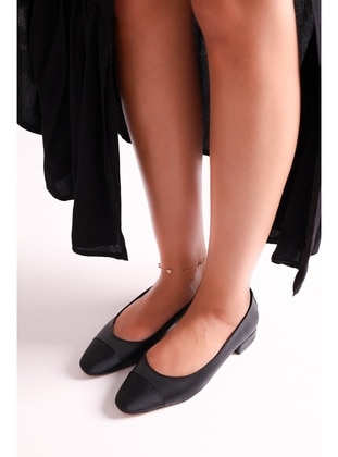 Kadın Ellisy Siyah Çift Renkli Oval Burun Babet-Siyah Cilt