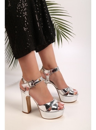 Kadın Iean Gümüş Aynalı Platform Topuklu Ayakkabı-Gümüş