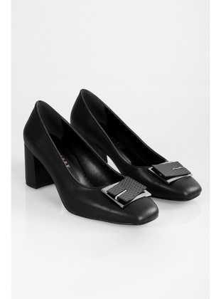 Kadın Lorenzo Siyah Cilt Tokalı Topuklu Ayakkabı-Siyah Cilt