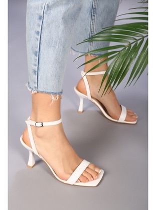 Kadın Venna Beyaz Cilt Tek Bant Topuklu Ayakkabı-Beyaz