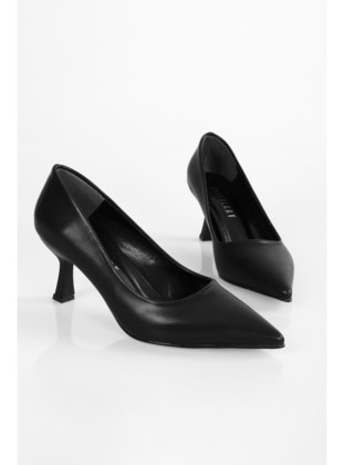 Kadın Zahara Siyah Cilt Topuklu Ayakkabı Stiletto-Siyah Cilt
