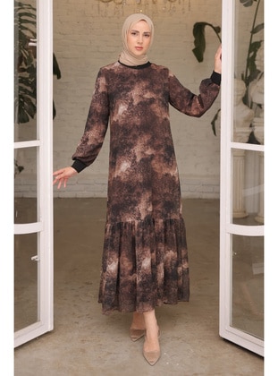 Brown - Fully Lined - Modest Dress - İmaj Butik