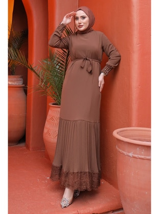 Brown - Fully Lined - Modest Dress - İmaj Butik
