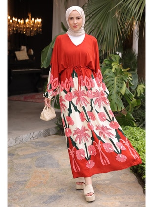 Brick Red - Fully Lined - Modest Dress - İmaj Butik