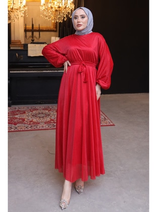 Red - Fully Lined - Modest Dress - İmaj Butik
