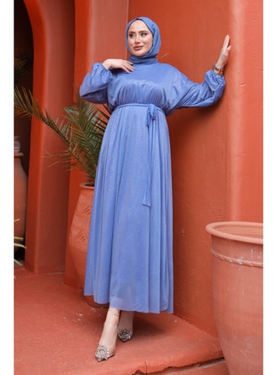 Blue - Fully Lined - Modest Dress - İmaj Butik