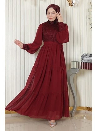 Burgundy - Modest Evening Dress - MISSVALLE