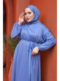 Blue - Fully Lined - Modest Dress