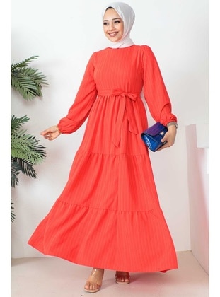 Orange - Unlined - Modest Dress - İmaj Butik