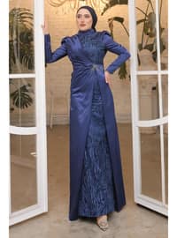 Navy Blue - Fully Lined - Modest Evening Dress