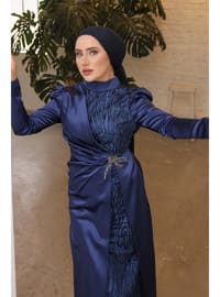 Navy Blue - Fully Lined - Modest Evening Dress