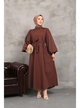 Brown - Modest Dress - Nergis Neva