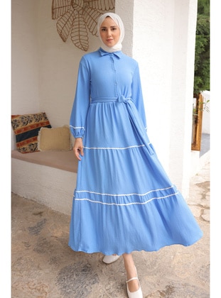 Blue - Unlined - Modest Dress - İmaj Butik