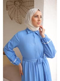 Blue - Unlined - Modest Dress