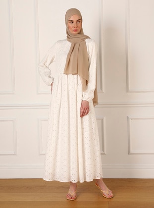 Off White - Fully Lined - Modest Dress - Refka