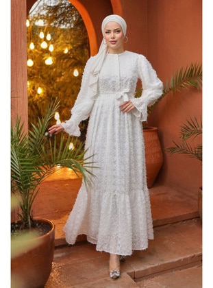 أبيض - فستان - Benguen