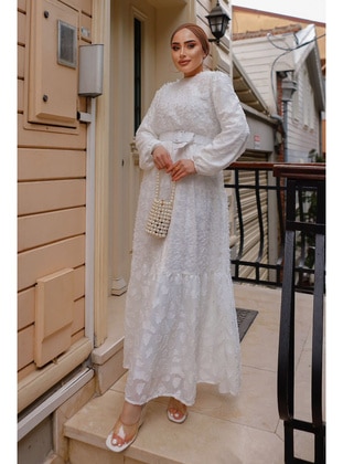 أبيض - فستان - Benguen