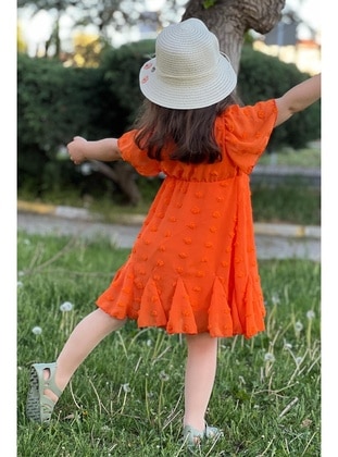 Kız Çocuk Bürümcük Astarlı Yazlık Elbise Turuncu