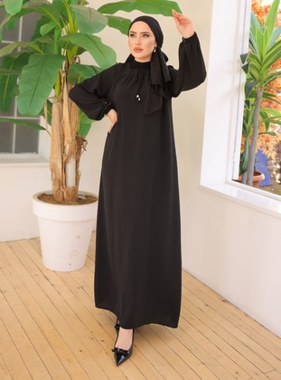 أسود - فستان مقاس كبير - SAHRA BUTİK