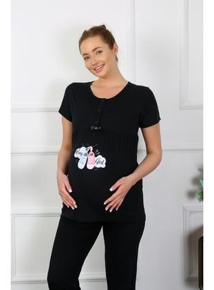 Black - Maternity Pyjamas - Akbeniz