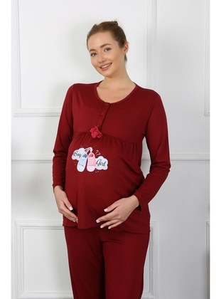 Burgundy - Maternity Pyjamas - Akbeniz