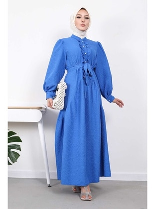 Saxe Blue - Unlined - Modest Dress - İmaj Butik