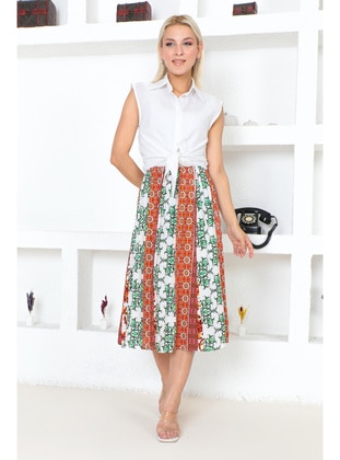 Brick Red - Plus Size Skirt - Maymara