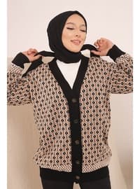 Black Mink Women's Button Down Patterned Sweater Cardigan