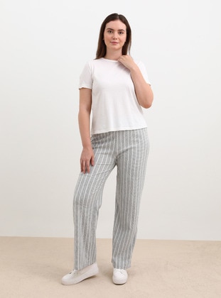 Grey - Plus Size Pants - Alia