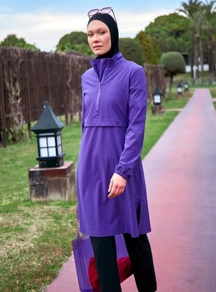 Purple - Unlined - Printed - Burkini - Marina
