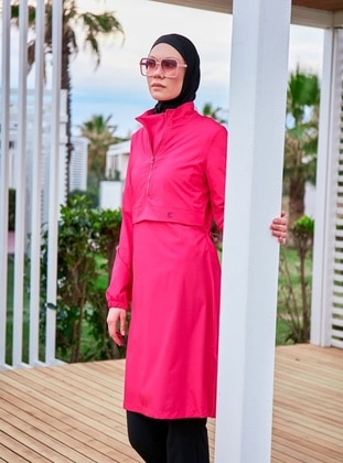 لون القرنفل - نسيج غير مبطن - تصاميم بطبعات - ملابس السباحة للمحجبات - Marina
