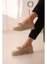 Beige Patterned - Flat Shoes