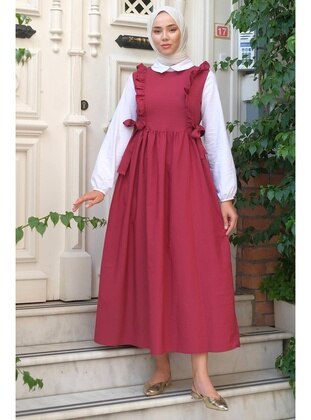 أحمر برغندي - فستان - Hafsa Mina