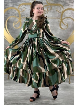 أخضر - نسيج مبطن - فستان  للبنات - Riccotarz