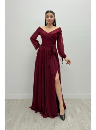 Burgundy - Modest Evening Dress - Giyim Masalı
