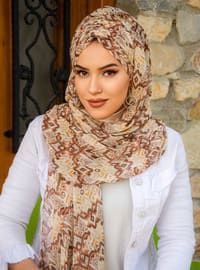 Beige - Brown - Instant Scarf